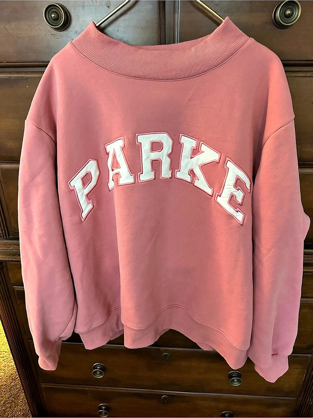 PARKE Limited Edition Pink Varsity Mockneck Sweatshirt, XXL